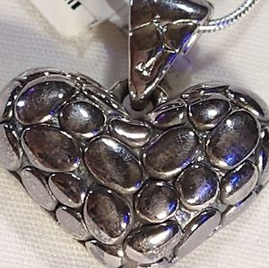 OVAL PEBBLED HEART PENDANT ON AN 16" OR 20"  INCH/U CHOOSE, STERLING CHAIN.